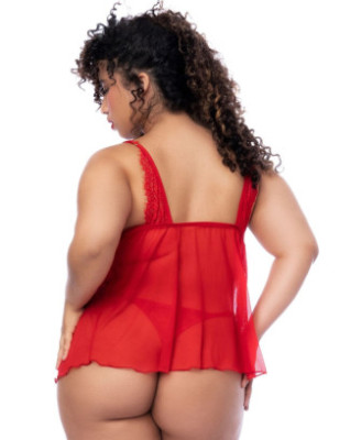 Nuisette courte grande taille rouge et string 